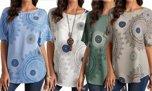 Ladies T Shirts  Print Round Neck Short Sleeve Top Women Fashion Clothes Casual Blouse Women Tunic-1073la