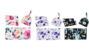 INS Three-piece set of headbands for newborns with printed wraps and fetal caps 9710