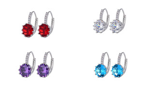 Colored zircon single diamond ear buckle earrings European and American cold wind earrings-LA