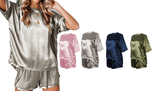 Silk style comfortable casual short sleeve pyjama sets Y011