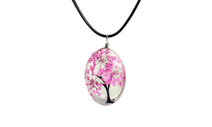 Preserved Flower Pendant Cherry Blossom Simple Long Necklace-3304LA