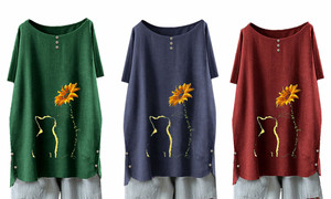 Ella Cotton Cat and Sunflower Casual Oversize top