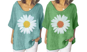 Ella Large Dasiy Print Oversize Casual Top 