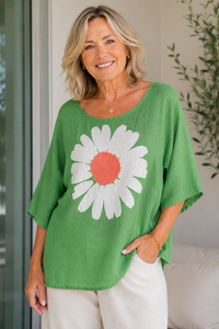 Ella Women's Daisy Print Loose Fit Summer Blouse