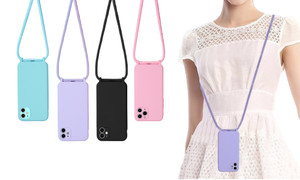 Liquid silicone slim phone case with crossbody strap3508