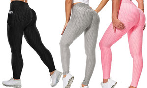 NEW- Women Leggings Honeycomb High Waist Yoga Pants Bubble Textured Scrunch Butt Lift Running Tights Ruched Leggings -3089LA