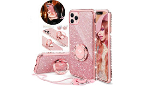 new-Mobile Phone Case Shiny Rhinestone Diamond Protective Case with 360 Degree Ring Stand-LA