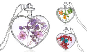 Heart  GENUINE PRESSED FLOWER pendant necklace