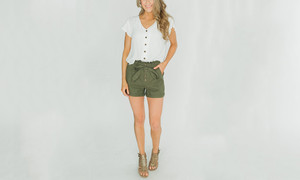 NEW-Women's Buckle Detail Smart Shorts 1069