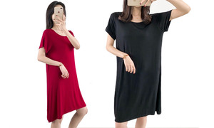 NEW-Women's Plain Long Nightwear T-Shirt-LA