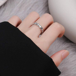 New-Smiley Face Ring Silver Open Rings Adjustable-3302LA