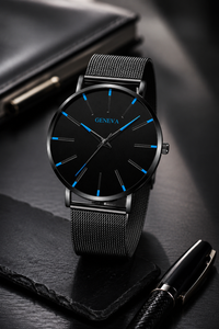 GENEVA Men's Ultra-Thin Stainless Steel Mesh Watch 0037-LA