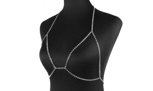new-Crystal Body Chain Silver Summer Beach Rhinestone Bra Adjustable Body Chain Jewelry -LA