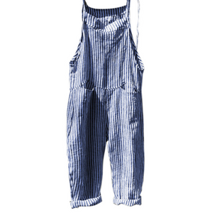 NEW-Women's lace-up straps striped jumpsuit wide-leg trousers-la