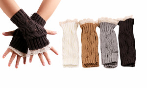 Fingerless Gloves Winter mitten with lace details-la 3521