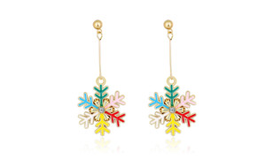 NEW-Colorful Christmas Snowflake Dangle Drop Earrings Cubic  Ball  Winter Dangling Earring Piercing Studs  Charm Xmas Jewelry 0232 -LA