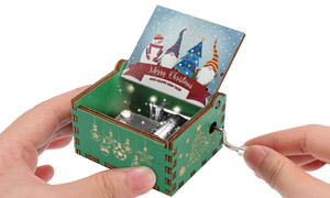 Merry Christmas Mini Music Box Wooden Hand Crank Music Box Handmade Musical Box4058
