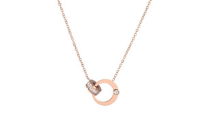 NEW necklace women's rose gold double ring diamond clavicle chain 0306  LA