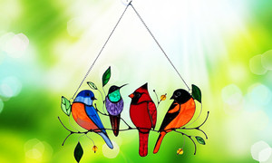 Stained Glass Effect Bird Hanging Decoration-la