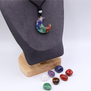 Chakra Moon necklace with seven Chakra healing gemstones gift set