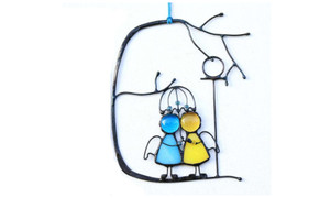 NEW Couple pendant under double-sided street lamp with colorful art window hanging  0262 LA