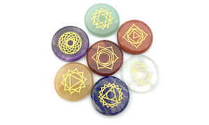 NEW  7 pcs Round 25mm Symbol Stone Ornament  5012   LA