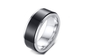 NEW  Stainless Steel Double Rotating Black and White Ring 5047  LA