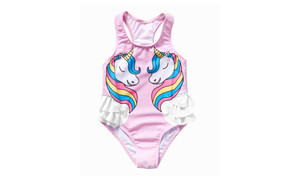 NEW   Girls One Piece Swimsuit Comfortable Cartoon Ruffled Swan Unicorn Sweet and Cute Children's Hot Spring Swimsuit 5130
