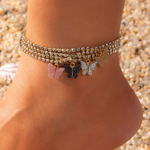 NEW  Rhinestones butterfly dangle Anklet -la 5258