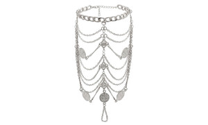 NEW   Antique Alloy Glyph Multilayer Mesh Tassel Toe Anklet  5422