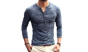 NEW Casual Slim T-Shirt Henley 0393