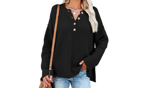 NEW  Autumn and winter new women's solid color split pullover knitted sweater 5481