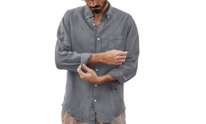 NEW  Solid Color Casual Lapel Cardigan Loose Casual Retro Men's Shirt 5483