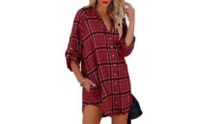NEW  Shirt Plaid Print V-Neck Long Sleeve Top  5493