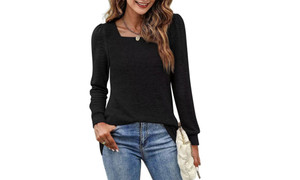 NEW  Solid color U-neck pleated long-sleeved casual women's bottoming shirt women  5495