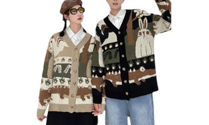 NEW Retro cartoon jacquard cardigan sweater college style loose casual knitted sweater  5501