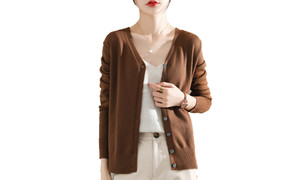 NEW   Thin V-neck knitted cardigan women's solid color loose long-sleeved sweater coat bottoming shirt 5533