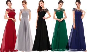 Women's Elegant Lace & Chiffon Maxi Evening Dress