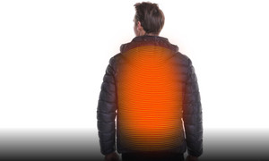 NEW Men Winter Stand Collar Hooded Lightweight Smart Thermostat Heating Warm Coat 5622