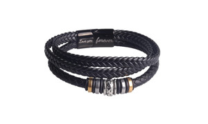 NEW Men Triple Braided Multilayer Titanium Steel Leather Bracelet 5635