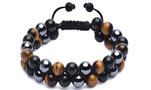 NEW Obsidian Hand Beaded Pull Wire Braided Double Bracelet 5671