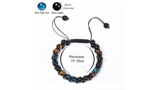 NEW Blue and Yellow Tiger Eye Black Magnet Double Layer Hand Braided Double Row Bracelet for Men 5676