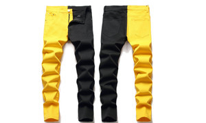 NEW Men Denim Trend Panel Slim Fit Casual Pants 5703