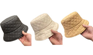 NEW Autumn and winter PU plaid fisherman hat quilted thick warm basin hat 5727