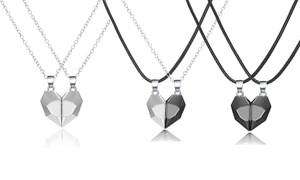 NEW Love heart patchwork magnet simple couple necklace 5794