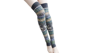 NEW Christmas Fawn Snowflake Wool Stockings Knee High Socks Leg Warmers 5802