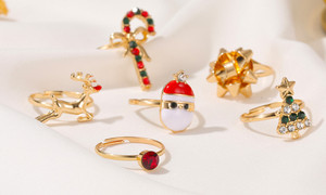NEW 1-6PC Christmas cute cartoon moose Christmas tree drip oil opening adjustable ring 5819