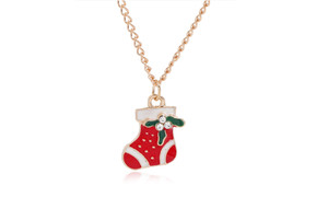 NEW Fashion simple drip oil coloured Christmas stocking earrings necklace set vintage cute cartoon Christmas set 5850