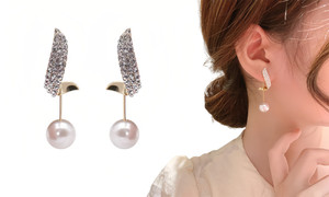 NEW Ladylike Swirling Diamond-Set Simple Fashion Pearl Earrings 5863