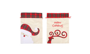 NEW 2PC Christmas Gift Bag Santa Claus Reindeer Tie Pockets for Presents Mix 5906